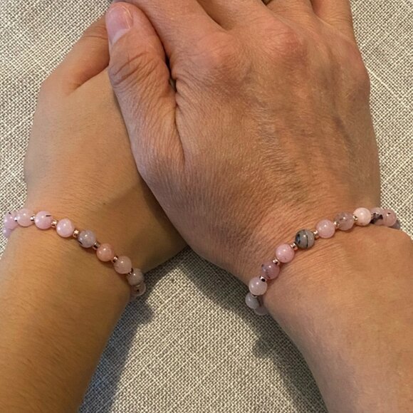 6mm Authentic Cherry Blossom Jasper w/ 3mm Rose Gold Hematite Gemstone Bracelet - Picture 4 of 5